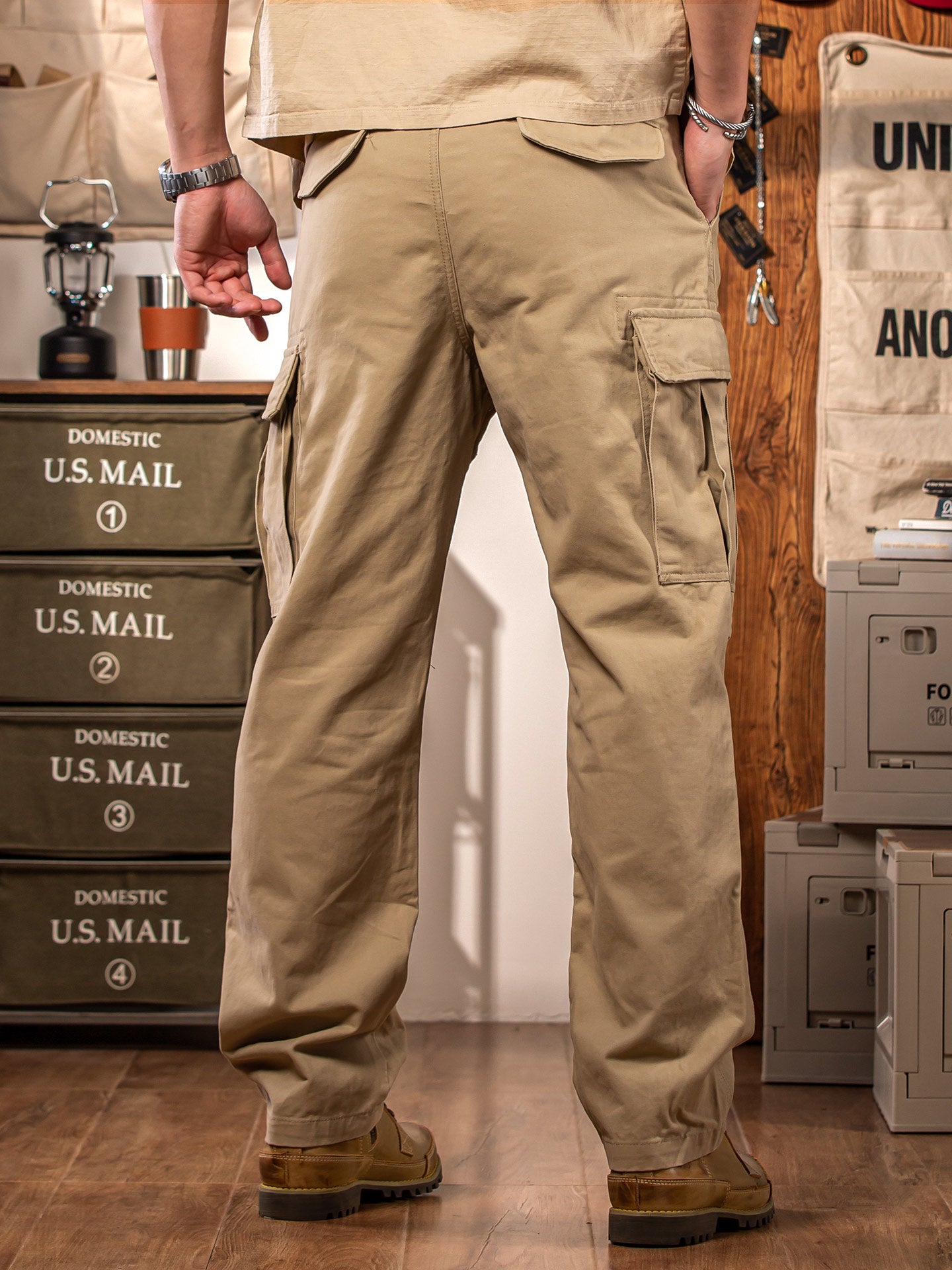 Men's pure cotton large pockets cargo pants