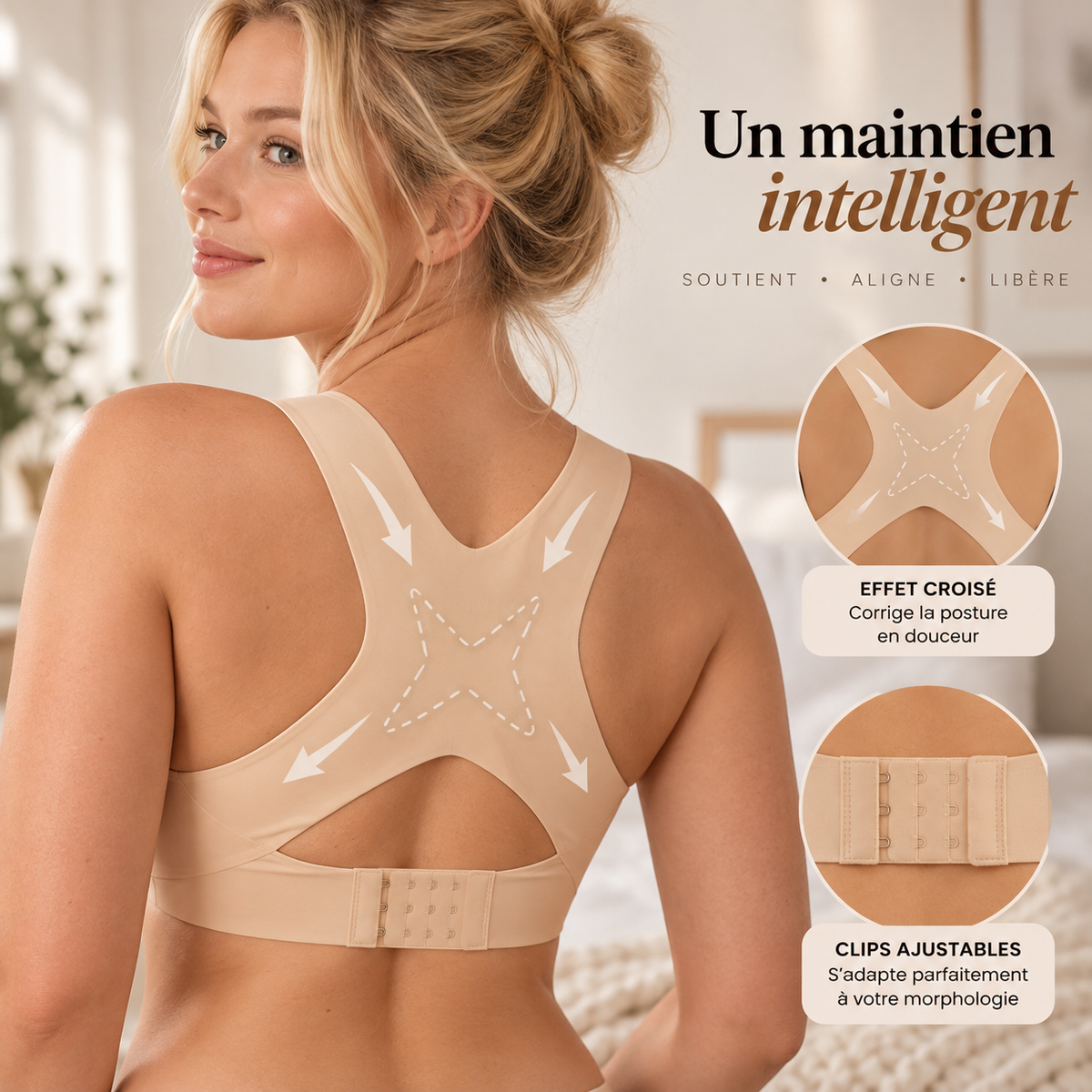Women's Cross Back Posture Bra Front Closure Wireless Full C