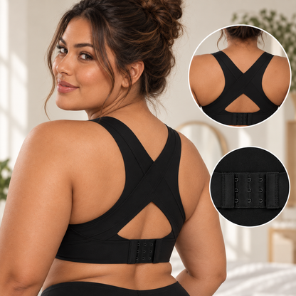 Women's Cross Back Posture Bra Front Closure Wireless Full C