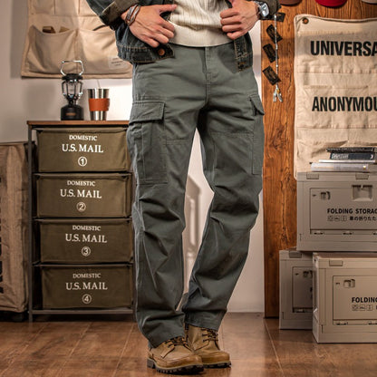 Men's pure cotton large pockets cargo pants