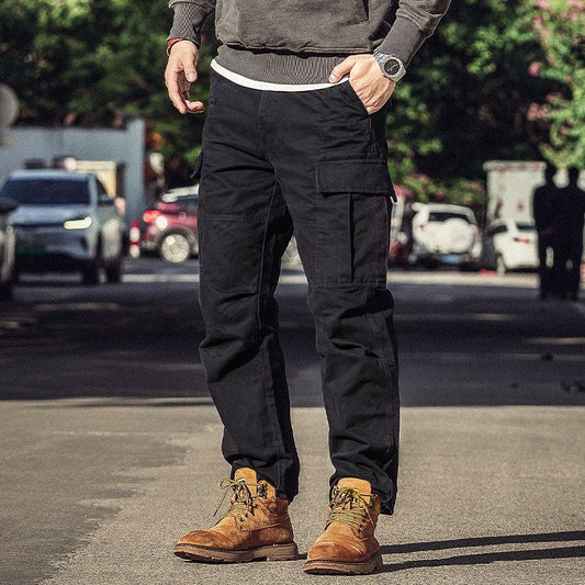 Men's pure cotton large pockets cargo pants