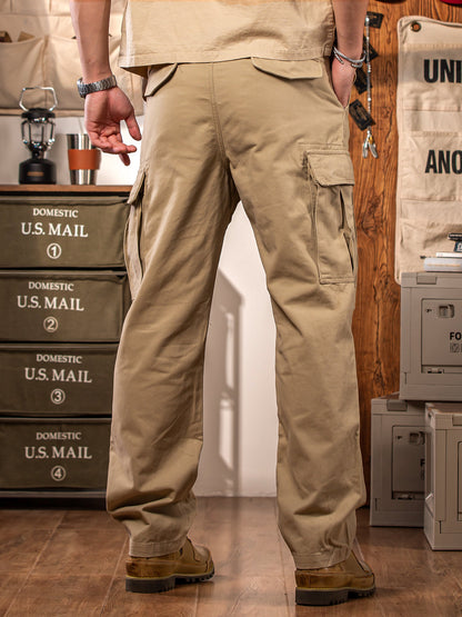 Men's pure cotton large pockets cargo pants